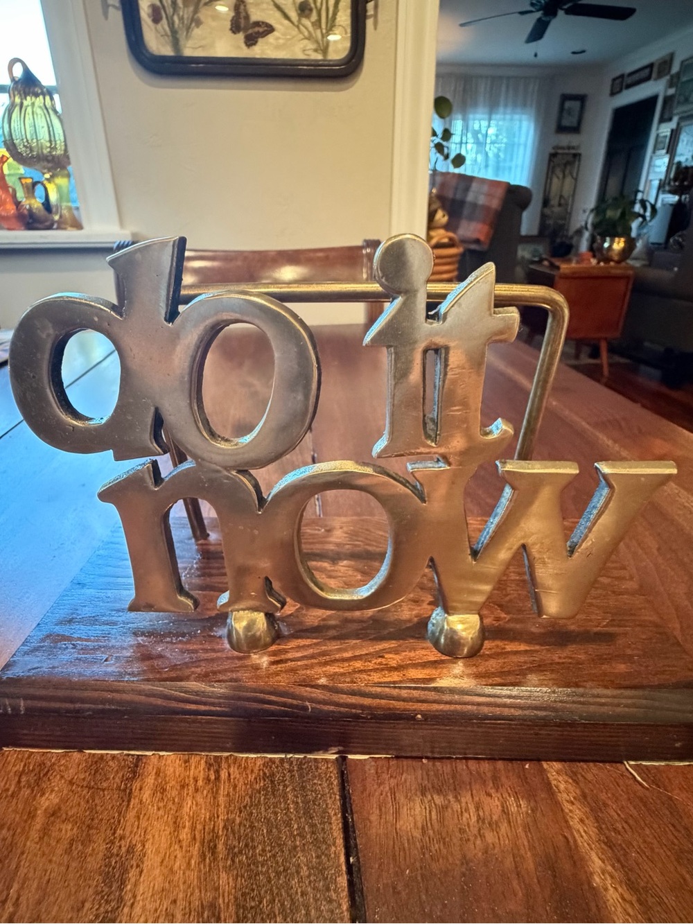 70’s Brass and Wood "DO IT NOW" Vintage Letter /Mail Holder Desk Organizer